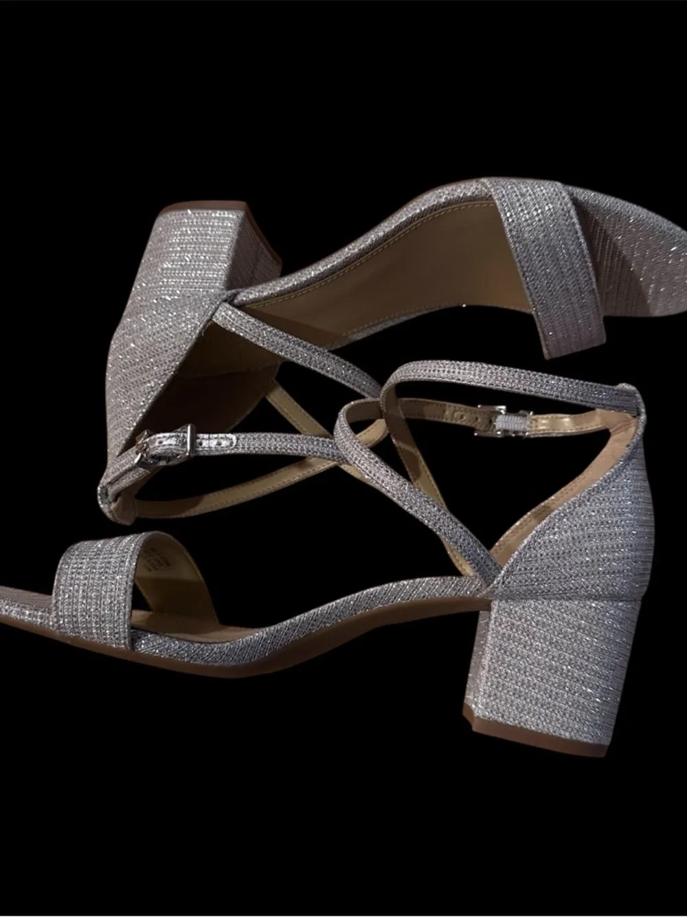 Michael Kors Sophie Flex mid Light Silver Block Heel Sandals 6.5 Prom Wedding
